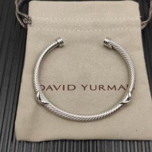 David Yurman Silver-Tone Twisted Cable Open Cuff Bracelet
